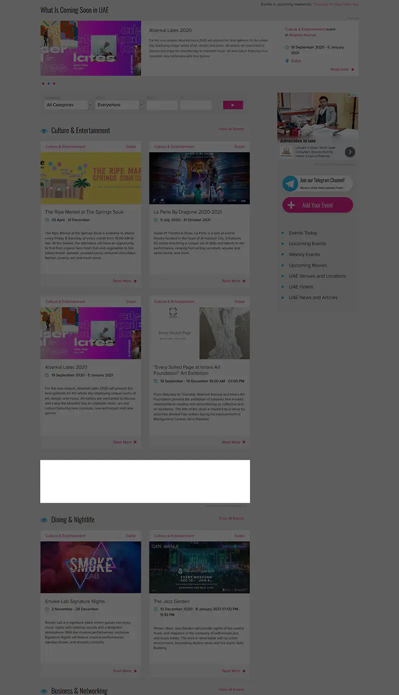 Events Category Leaderboard Advertising Placement on Comingsoon.ae